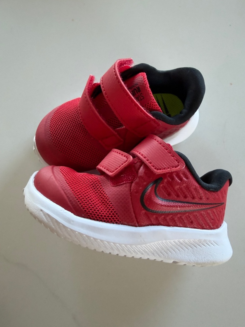 Nike Kids Red Velcro Sneakers with Black Swoosh